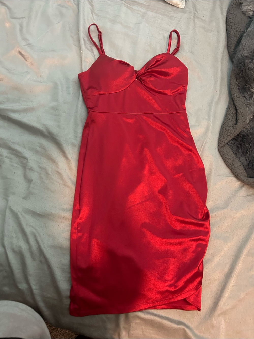 Red Satin Spaghetti-Strap Mini Dress